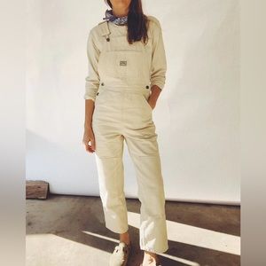 Hey Gang natural denim knee patch overalls 00 NWT